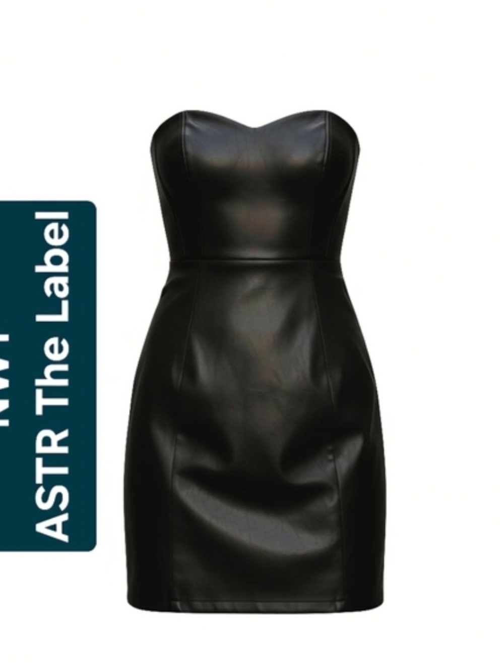 NWT ASTR The Label Black Faux Leather Strapless Bustier A-Line Mini Dress S
